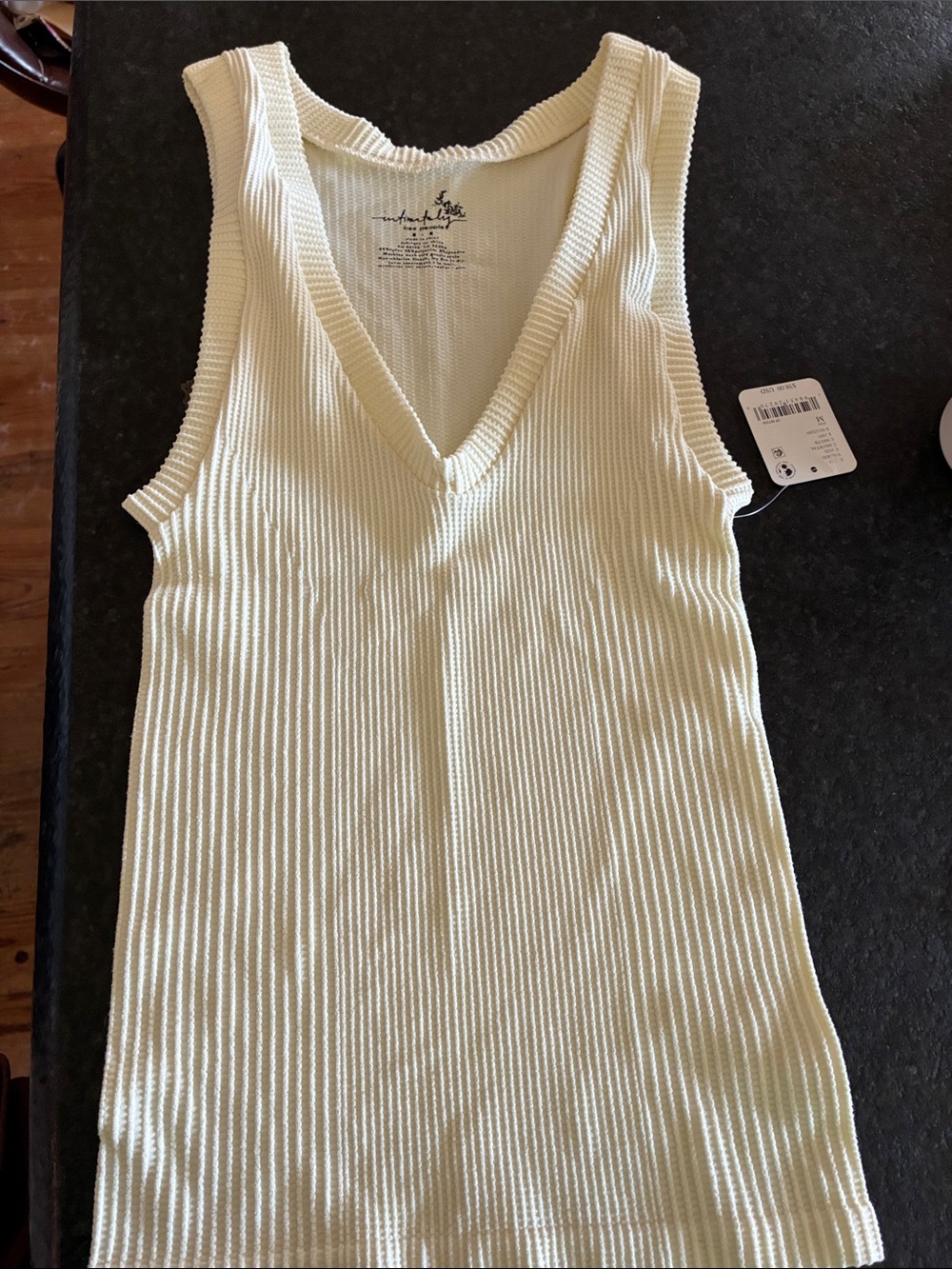 Free People Ribbed V-Neck Tank Top in Cream